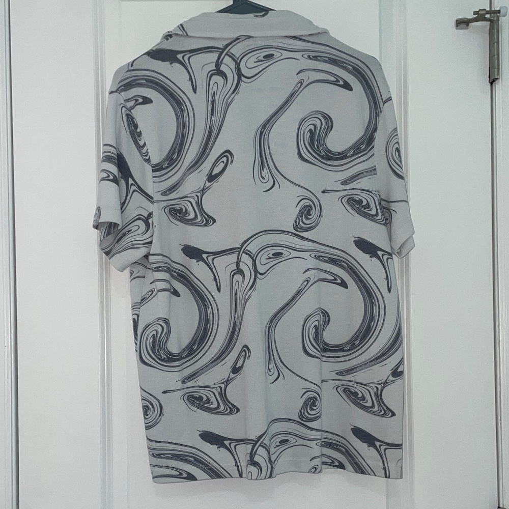 Zara Swirl Pattern Button-Up Short Sleeve Shirt, … - image 2